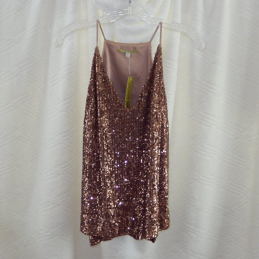 Gianni Bini Sequin V-Neck Top / Copper Sequin / Side Split Hemline